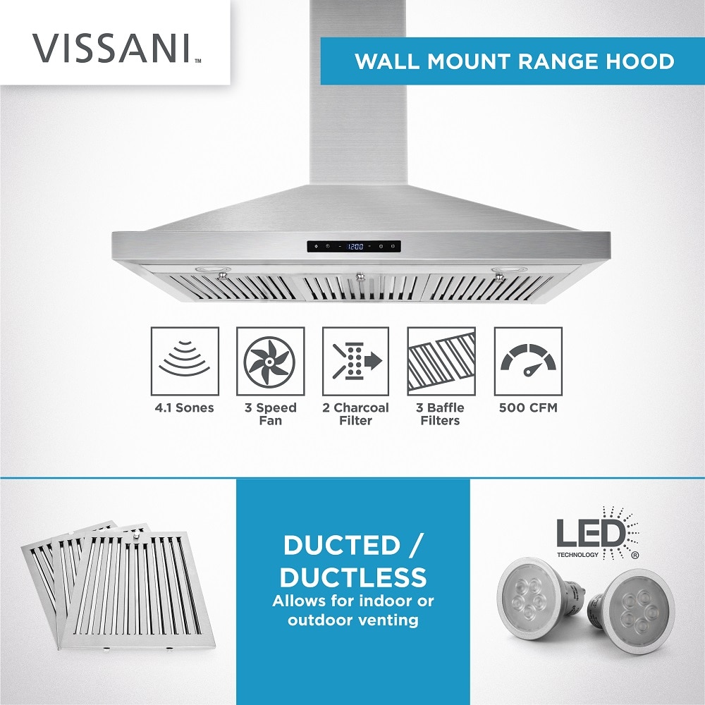 Vissani 36 in. W Convertible Wall Mount Range Hood with 2 Charcoal